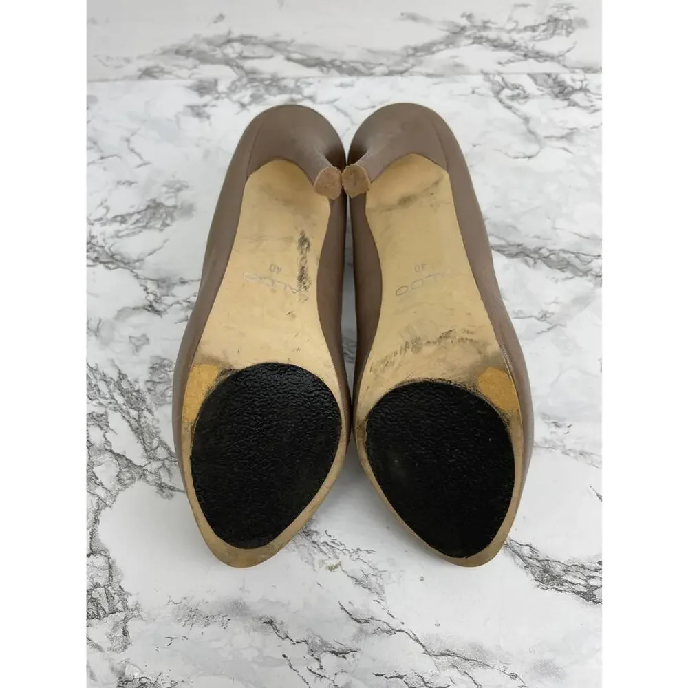 Aldo Taupe Brown Leather D'Orsay Platform Pumps Heels Size 40 Women's